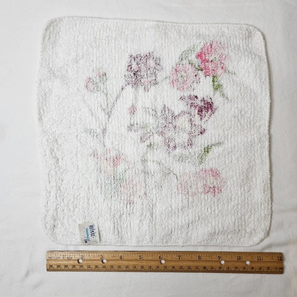 Vtg Cannon JCPenney Floral Bath, Hand Towel Washcloth Set White Pink Purple